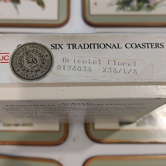 Pimpernel Acrylic Traditional Coasters Oriental Floral Design Set of 6 - Picture 3 of 13